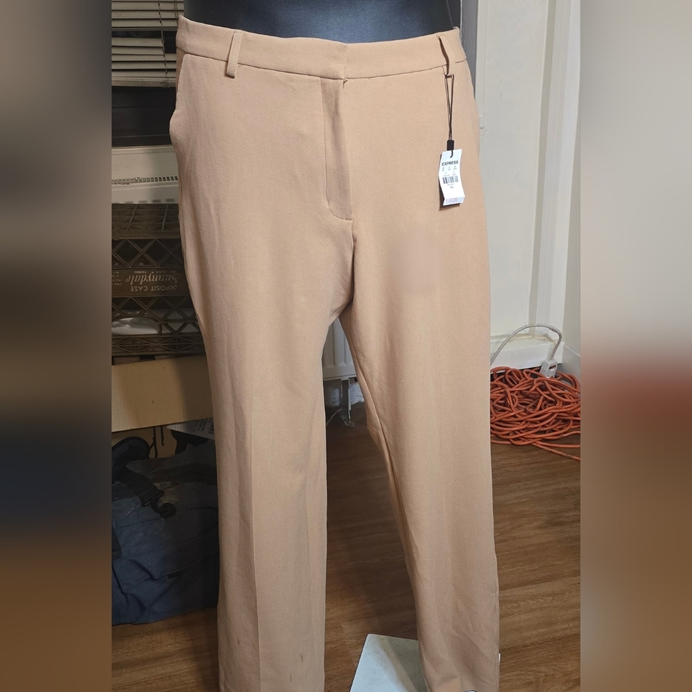 Express Womens Mid Rise  Tan Editor Cut Trousers